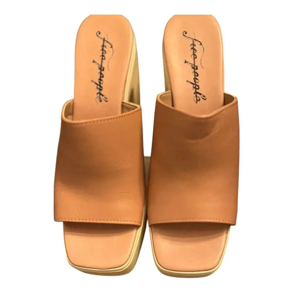 NIB FREE PEOPLE Zoe Natural Chunky Leather Platform Heel Sandals Size 39… - Picture 4 of 7